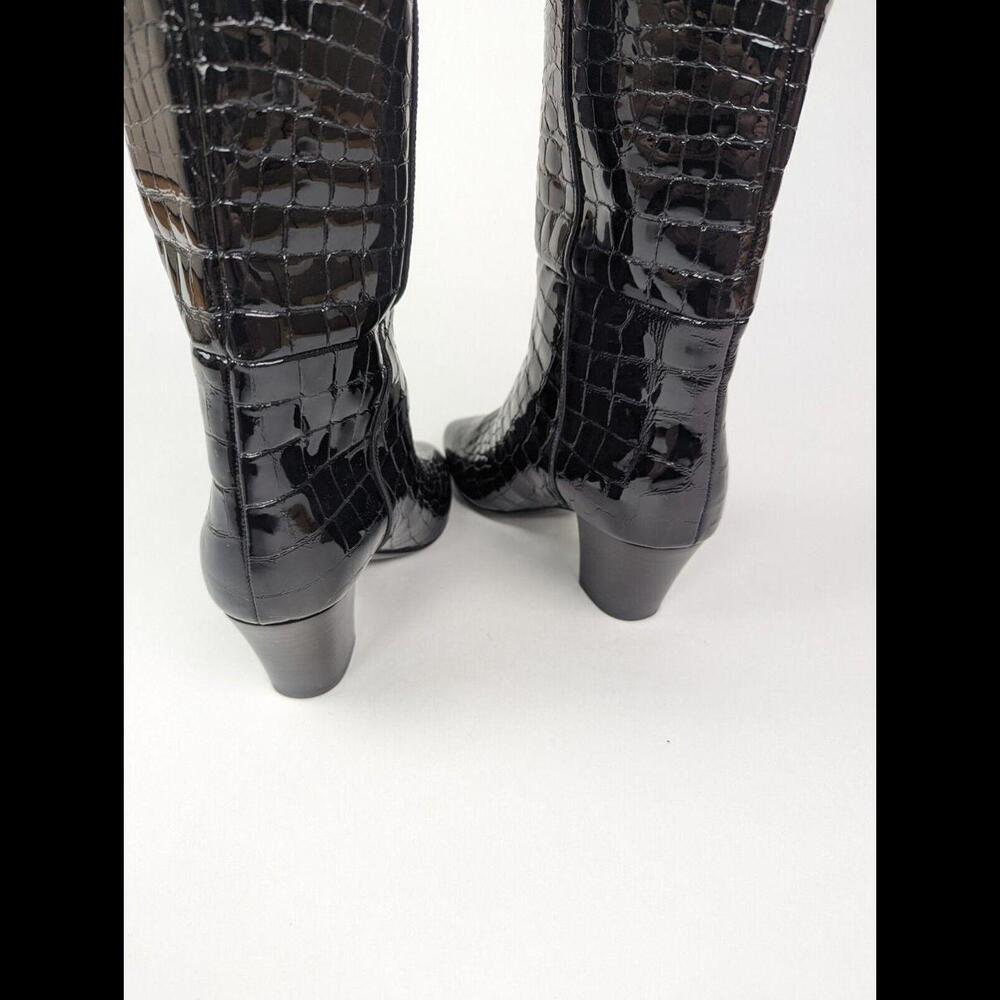 NEW SAINT LAURENT PARIS Sz EU 37 US 7 KIM Black Calfskin Croc Embossed OTK Boots - Picture 9 of 13